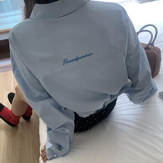 Áo sơ mi nữ thêu chữ lưng Flow form rộng oversize bigsize peonyb - Thun kiểu dài tay bánh bèo tiểu thư hotgirl cá tính mặc đi học đi làm năng động hàn quốc đẹp