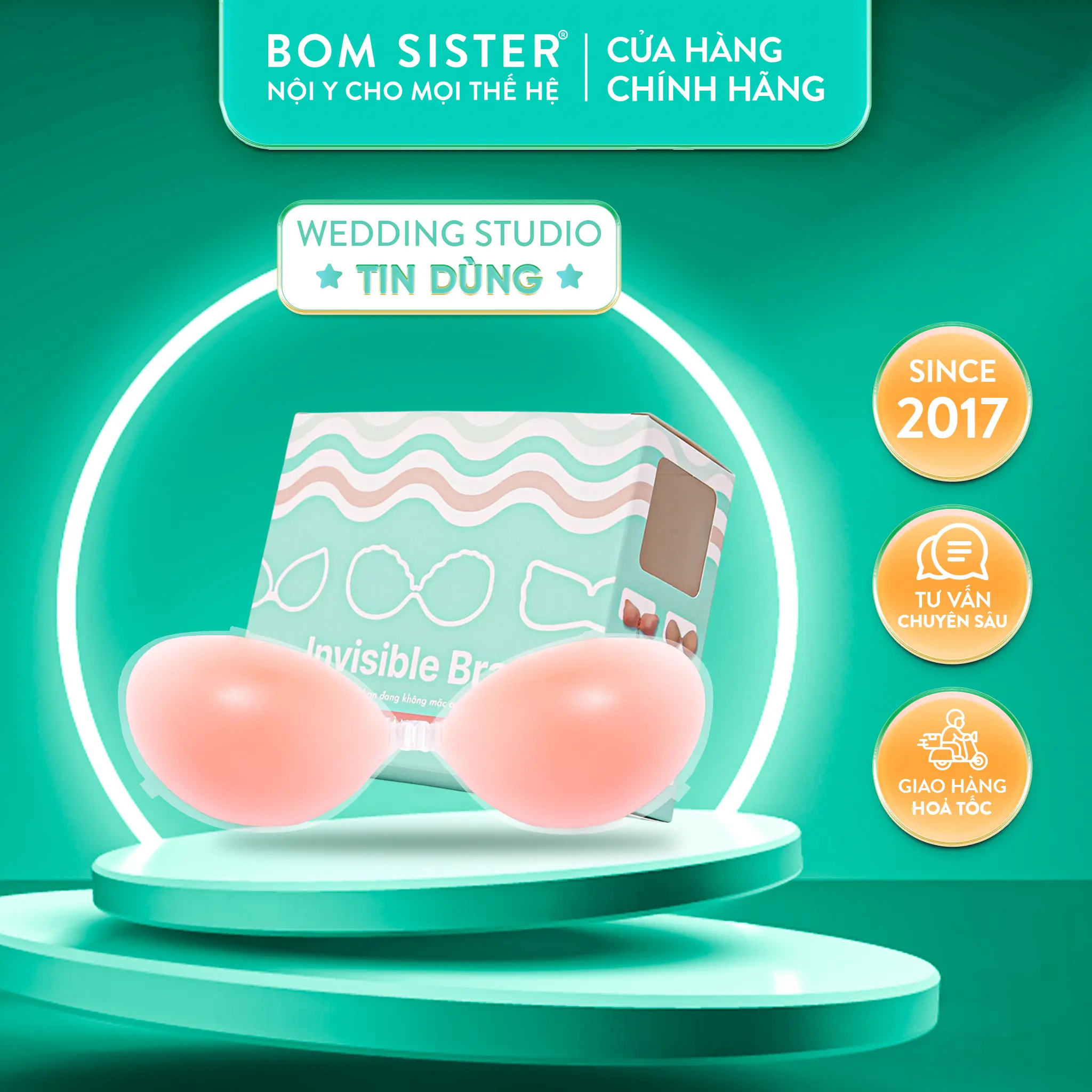 Áo dán tàng hình silicon, áo lót dán cài trước nâng vòng 1 tạo khe, Bra Nữ chuyên mặc trang phục khoét lưng, đầm body, xuyên thấu AD002-AD003 silicone sinh học silicon hồng