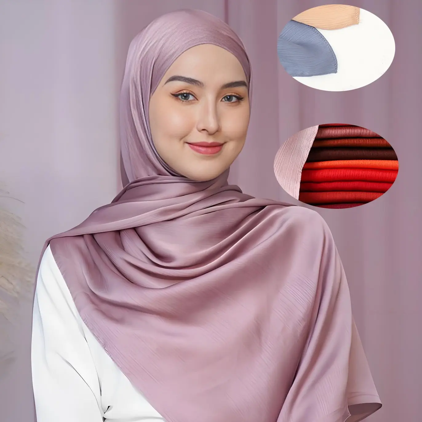 New Satin Smooth Crepe Crepe Natural Pleated Scarf Malay Popular Ethnic Headscarf for Women