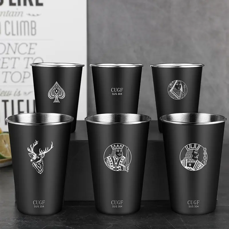 304 Stainless Steel Single Layer Cool Drinks Cup Beer Steins Camping Picnic Portable Portable Line Mug Logo Formulation