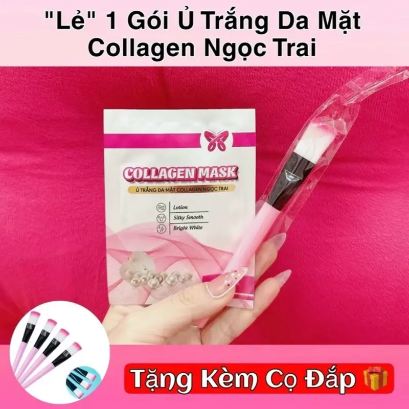 1 Gói Lė (Mặt Nạ Ủ Trắng Da Mặt Collagen Ngọc Trai) kèm cọ [Tất cả mọi loại da]