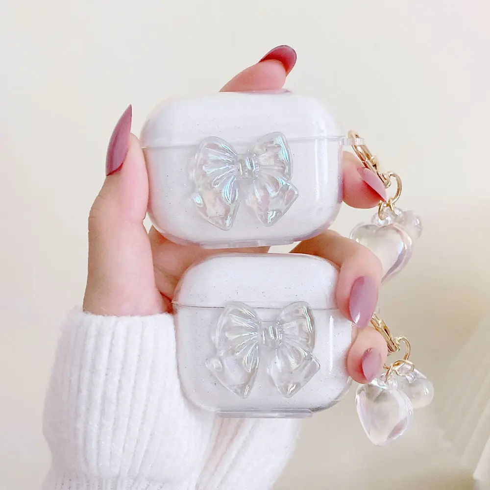 Sparkling Pink Bow Suitable for Apple AirPods 4th Generation Bluetooth Earphone Protective Cover Pro2 Apple Earphone Case Protection