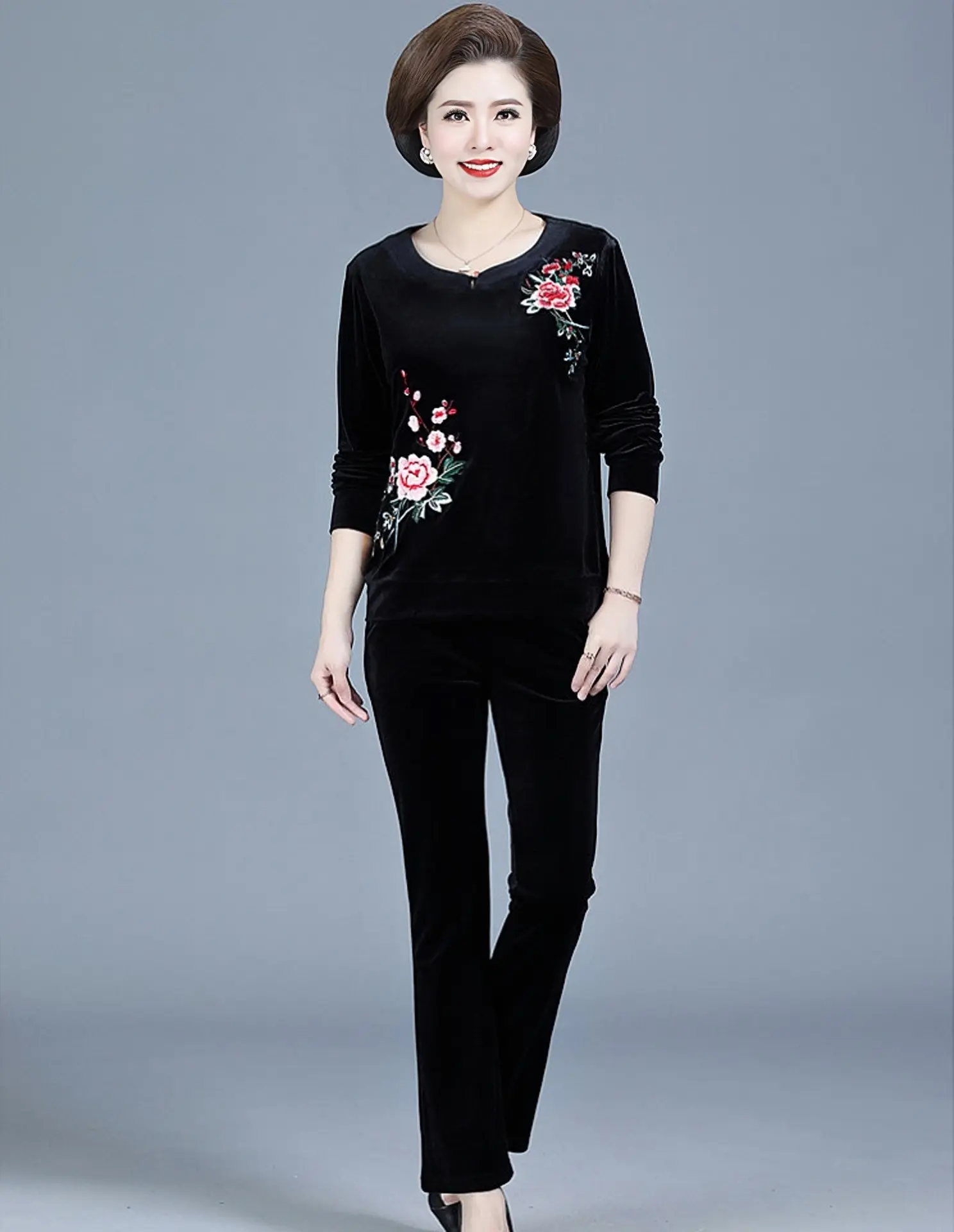 Bộ Quần Áo Trung Niên Chất Nhung Cao Cấp Nữ Pants Top dobo