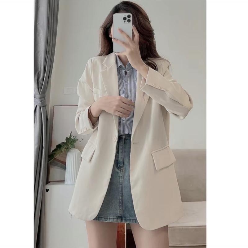 Blazer Nữ Áo Vest Dáng Dài Xẻ Sau Lưng Kết Hợp Cúc Lưng Xuông, Thời Trang Top Jacket  Women Kem Đen