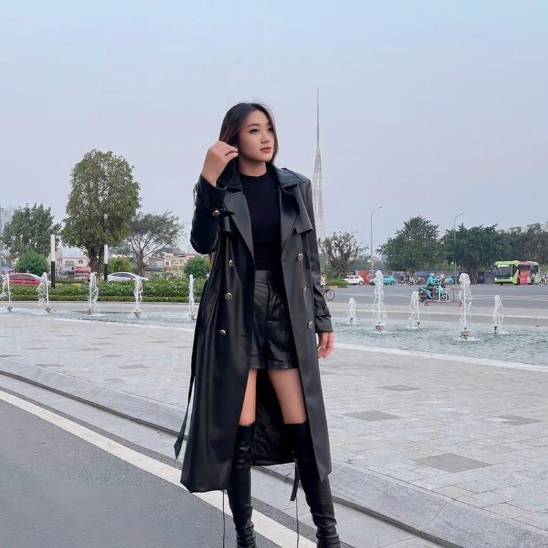 Áo mangto da thắt eo 2 màu siêu cấp Hạnh Nguyễn Mikixi