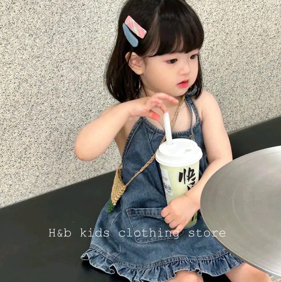 6 đến 19kg.váy jean cổ yếm viền bèo điệu đà cho bé gái.vay xinh cho bé gái