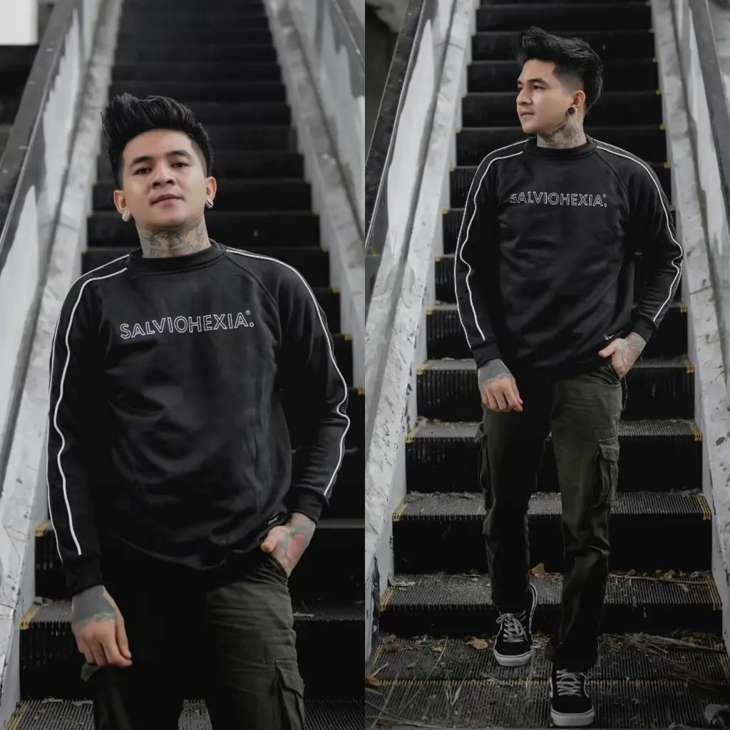 Crewneck Sweater Tebal New Simple SLVHX - Sweatshirt Hoodie Distro Original Salvio Hexia Terbaru Fleece Katun Unisex Sablon Pria Wanita Panjang Hitam Cowok