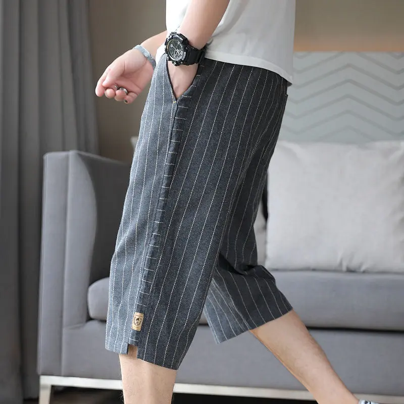 Quần lửng vải lanh, Trang phục mùa hè của nam giới, Phong cách Hợp Xu hướng Ins mới, Dáng Rộng rãi, Làm bằng vải lanh bông, Mỏng và thẳng, Quần đùi Thường Ngày