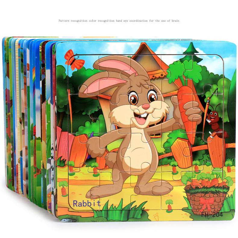 Product Introduction of 20 PCs wooden puzzle cartoon animal car number Letter pattern jigsaw puzzle game kids educational learning toys for kids 22