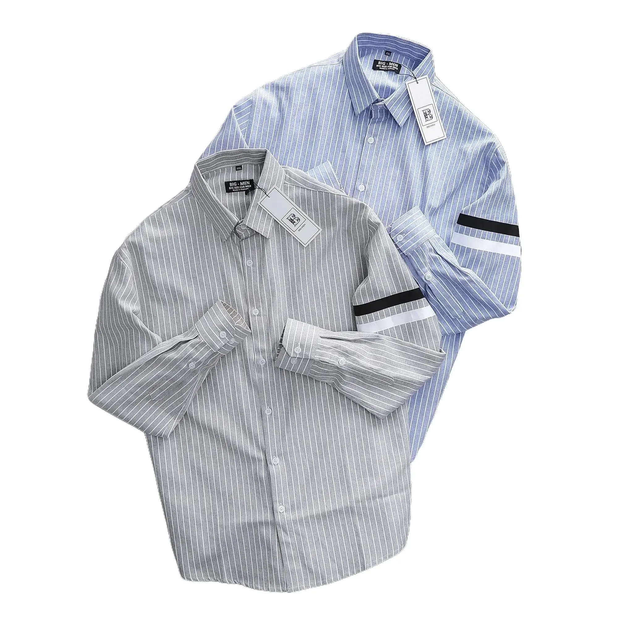 Hardcode Áo sơ mi tay dài vải oxford sọc dọc phối ngang tay bigsize nam< 130 kg