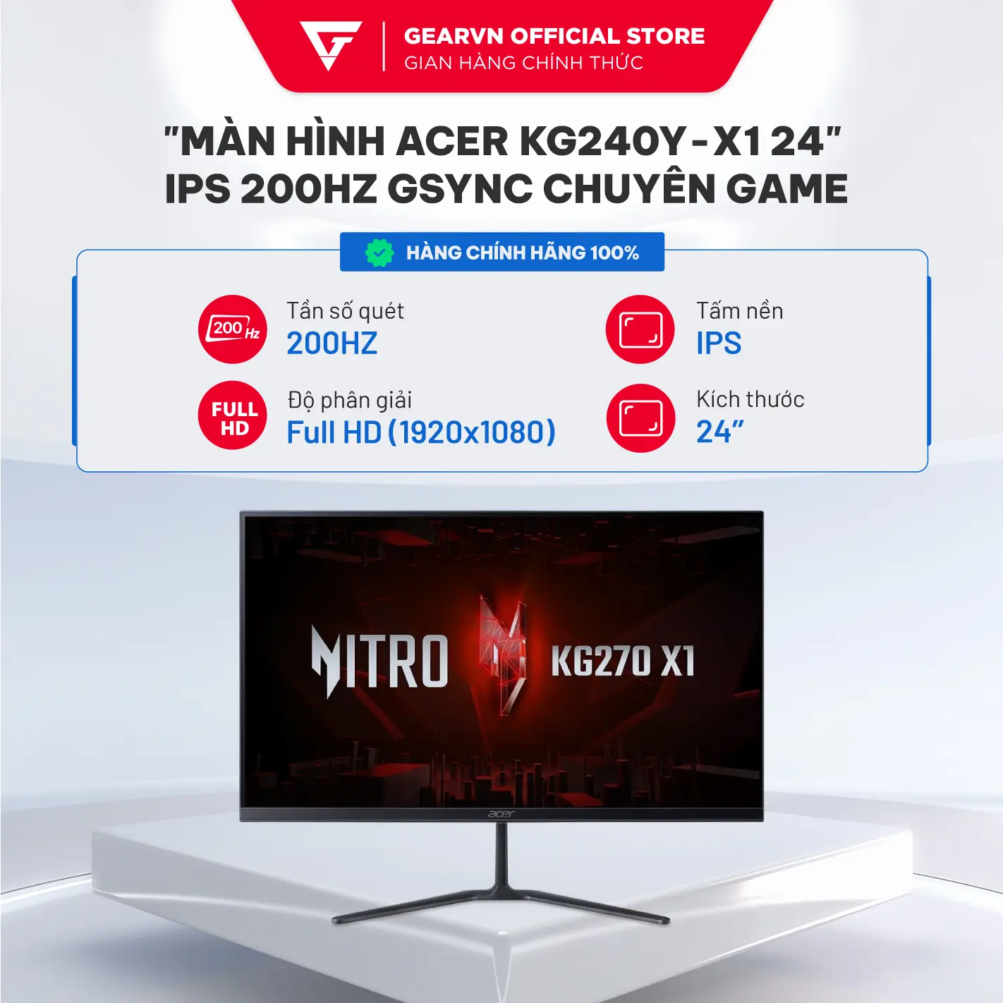 Màn hình Acer Gaming KG240Y-X1 24 inch IPS 200Hz chuyên game