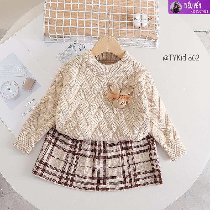   Tiểu Yến KID  S862-Đồ bộ bé gái bộ áo len mix chân váy len style hàn quốc 