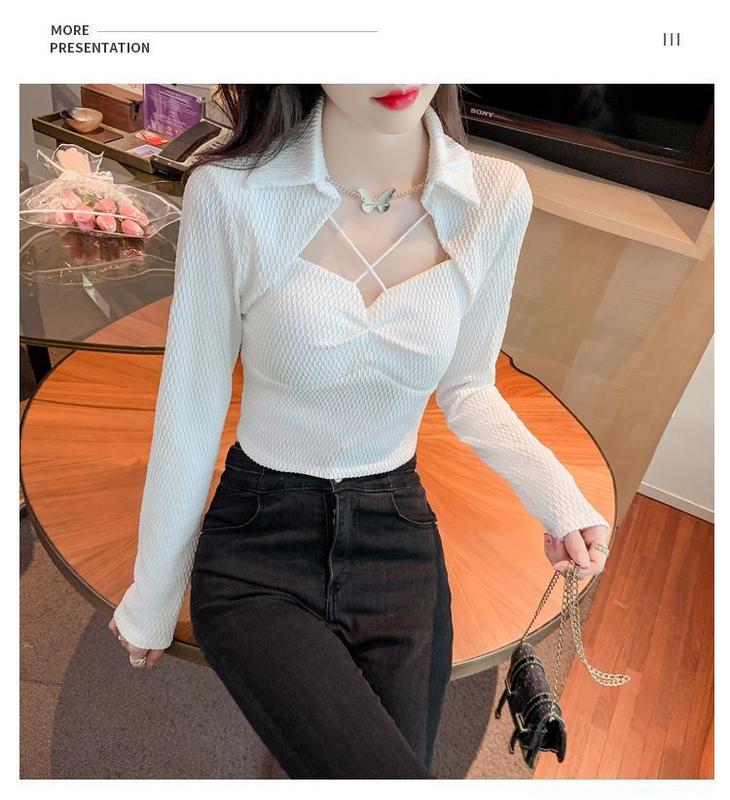 Product Introduction of 1022-Áo sang trọng Hàn Quốc, nữ, thiết kế, niche, trang phục mùa thu, phong cách mới 2023, sang trọng, hot girl, ve áo, tay dài, áo thun ôm vừa vặn, top, sơ mi, shirt 19
