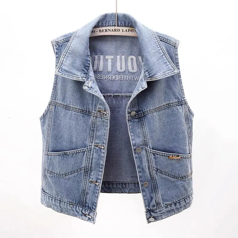 Áo Ghi Lê Denim, Phong Cách Hàn Quốc, Dành Cho Mùa Xuân, Mùa Hè Và Mùa Thu, Hàng Mới Về, Không Tay, Có Thể Mặc Ngoài Trời, Ngắn Tay, Thời Trang, Thích Hợp Cho Nam Và Nữ