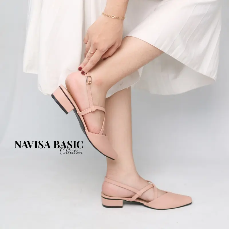 Mules Wanita Heels / Hak 3 Cm Motif tali Sepatu Sandal Wanita Flatshoes Navisa Basic Collection vivi nici Damelia fleksibel elegan antiselip liburan 5