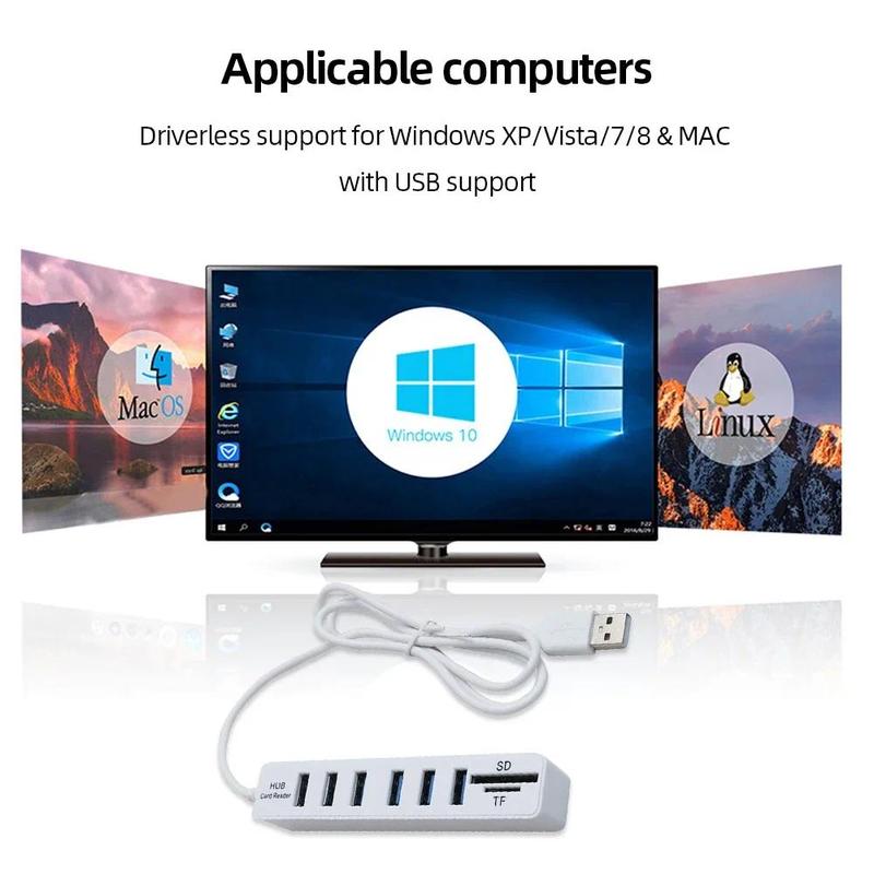 Hub USB 2.0, Hub 6 Cổng, Cổng Bộ Chia Nhiều, Cáp Dài 100cm, Bộ Mở Rộng Nhiều, Dành Cho Máy Tính Xách Tay Và PC, Phụ Kiện Bộ Chuyển Đổi USB 4