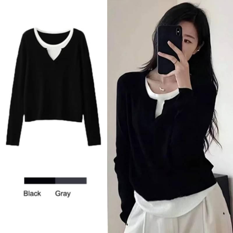 áo thun tay dài áo thun ôm body nữ Hàn Quốc trơn basic Y2k Cổ Tròn Top Women