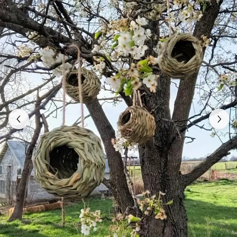 Outdoor Garden Handmade Bird Nest, 1/2/3 Counts Bird Nest with Hanging Rope, Bird Cage for Outdoor Garden Decoration 3