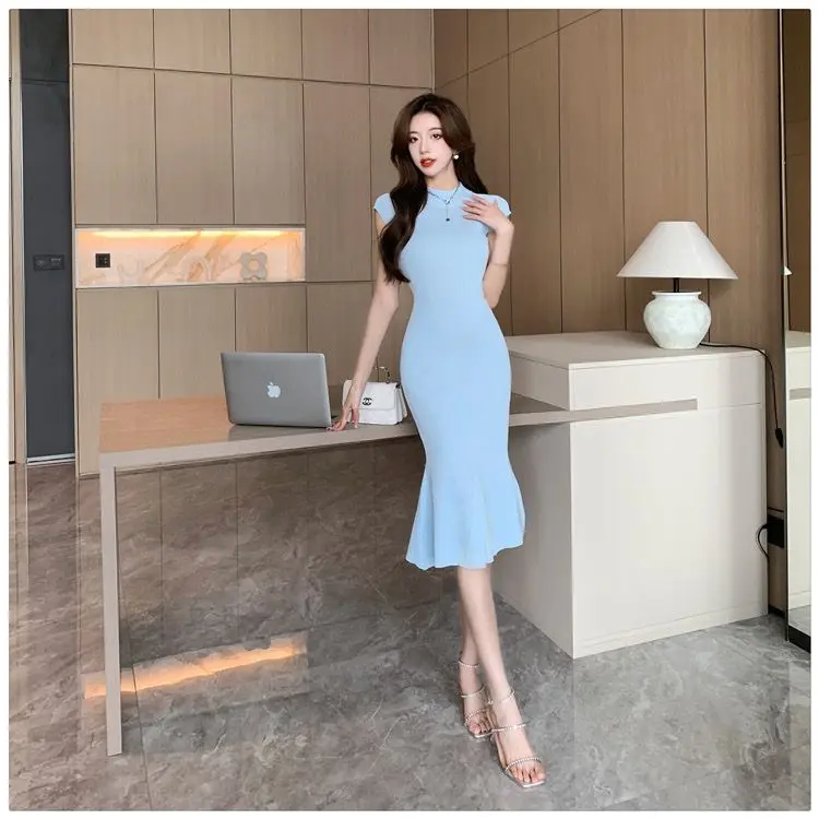 Mature Style Sexy Tight Knitted Dress for Women Summer Tall Elegant Slim  Fit Dress Sexy Bodycon