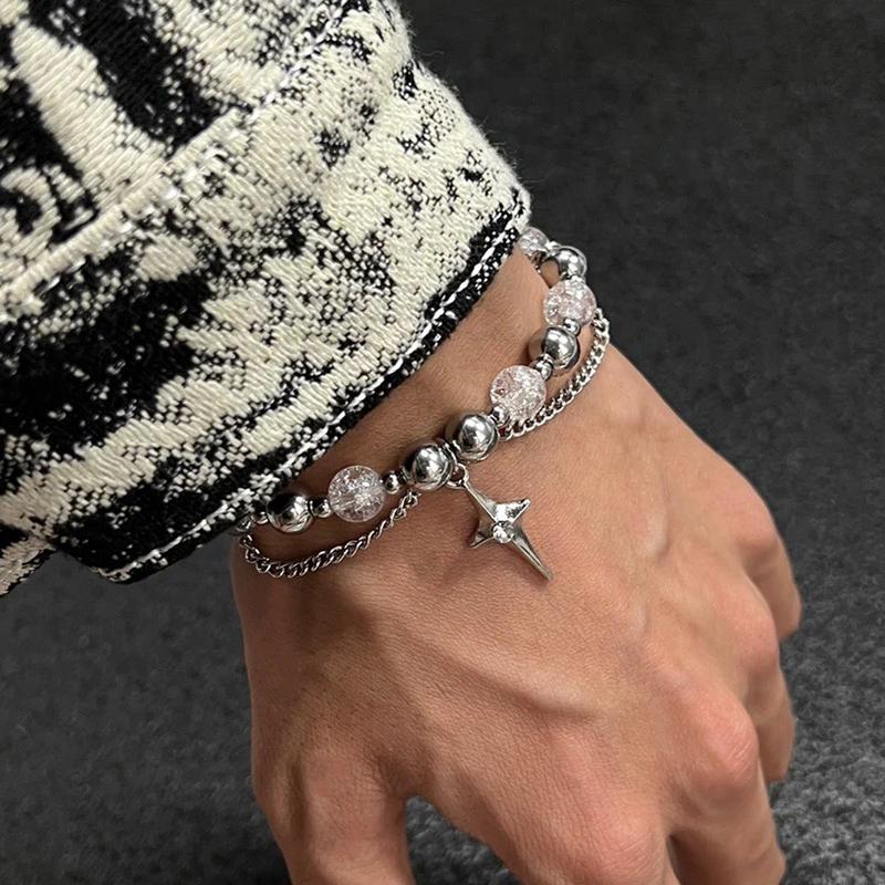 Lắc tay nam nữ titan thời trang, Vòng tay chữ thập chuỗi hạt khâu cá tính, độc đáo, Unisex Phụ Kiện Đeo Tay