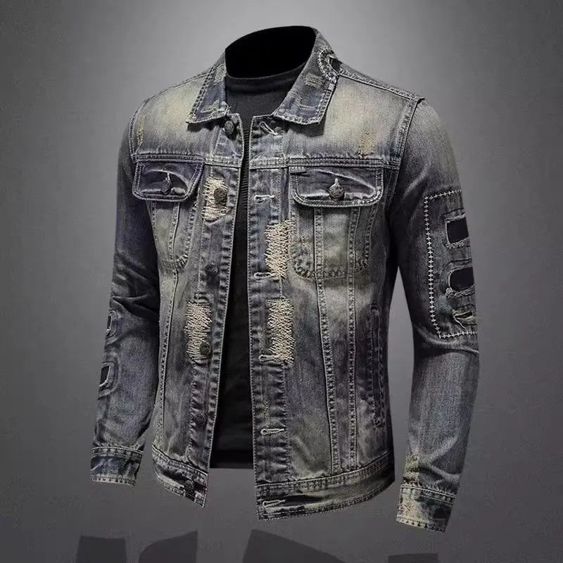 Áo Khoác Denim Nam, Thương Hiệu Thời Trang Châu Âu Và Mỹ Mùa Xuân Và Mùa Thu, Phong Cách Hàn Quốc, Ôm Sát, Cổ Điển Mỹ, Thời Trang Con Quấy Rệp, Áo Khoác Động Cơ, Cho Nam