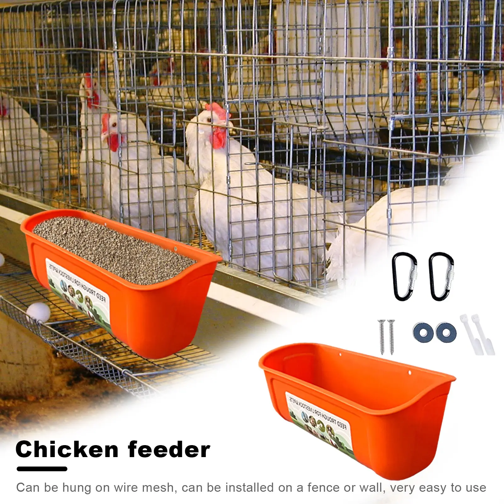 Hanging Fence Feeder Durable Impact-Resistant Odor-Free Large Capacity Spill-proof Chicken Duck Goose Feeder
