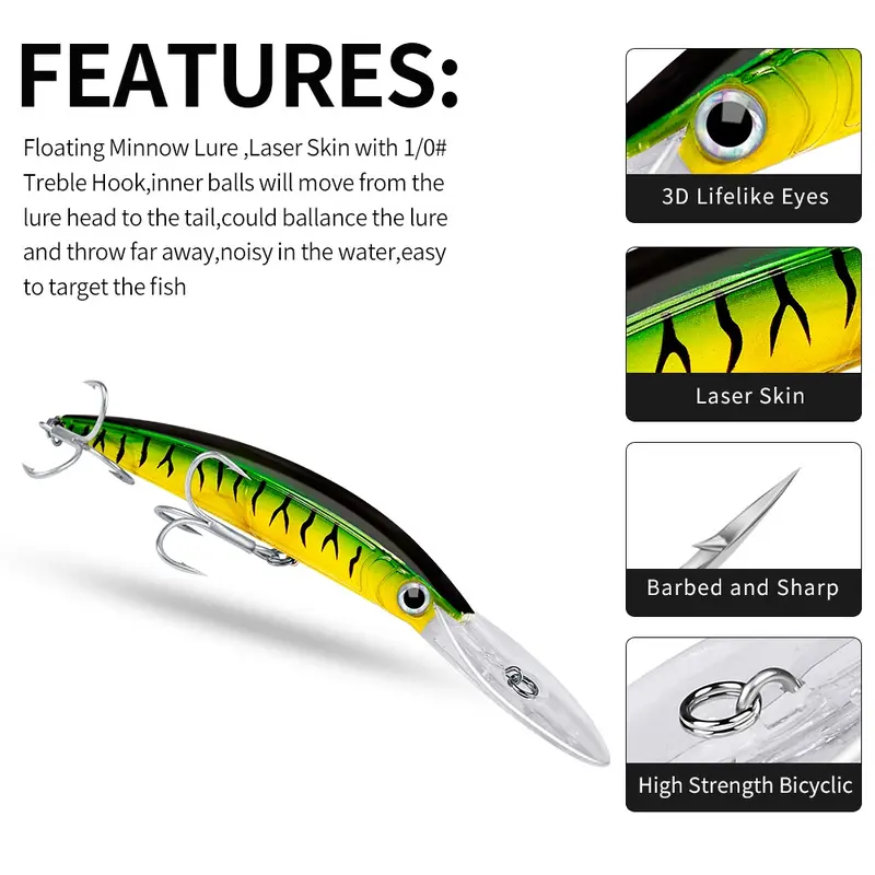 Proberos Umpan Pancing Ikan Minnow 17.5cm 27g Dengan Kail Treble 1/0 Lure Casting Umpan Floating 4