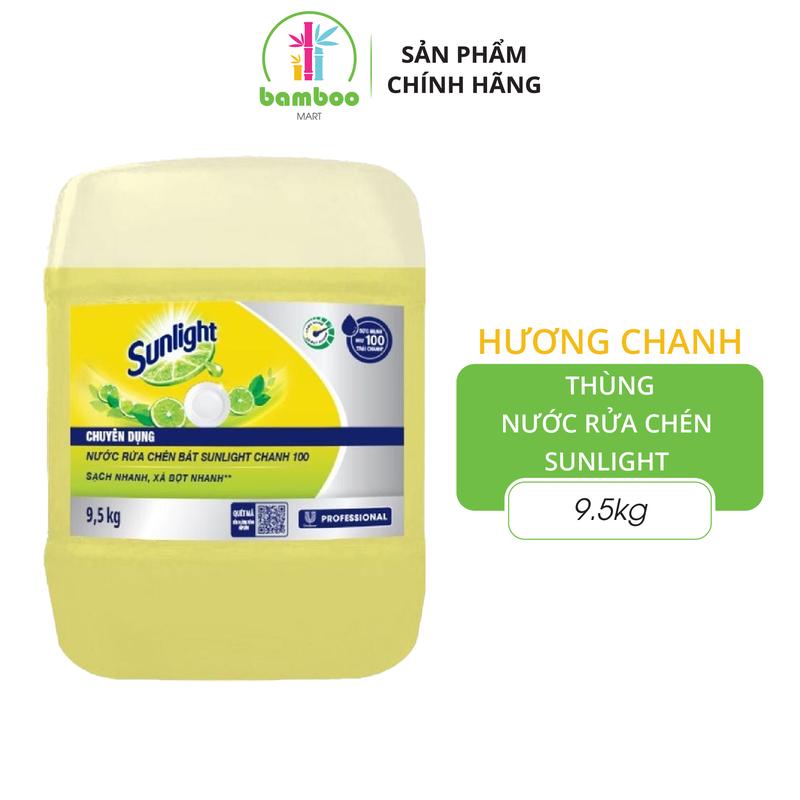 Nước Rửa Chén Sunlight Can Lớn 9.5kg – Chanh 100 Đánh Bay Dầu Mỡ Cứng Đầu, Tiết Kiệm Cho Nhà Hàng, Quán Ăn
