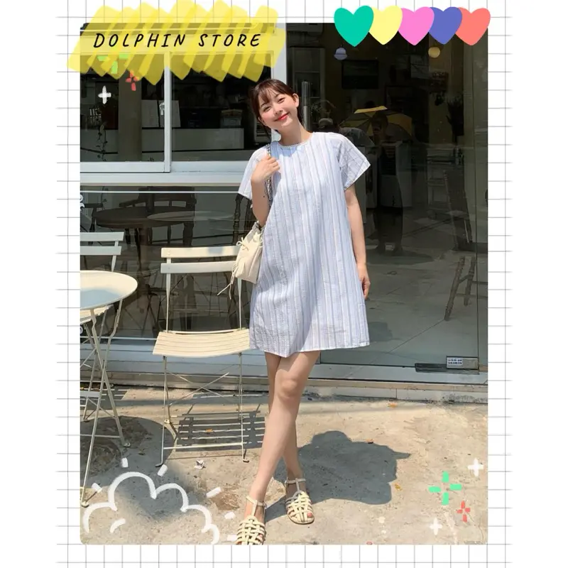 Váy nữ, váy babydoll xanh phối nơ xinh xắn Women Dress Tre Kem