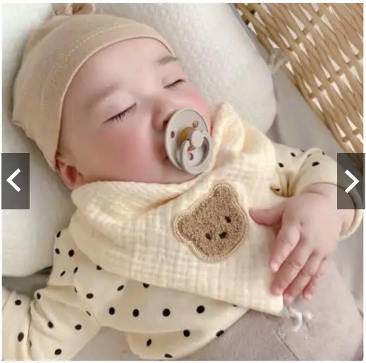 Bộ 3 yếm tam giác cho bé yêu có cúc bấm vải Muslin và Thêu hình mặt cười hoặc các con vật (chọn hình ib shop nhé) 0