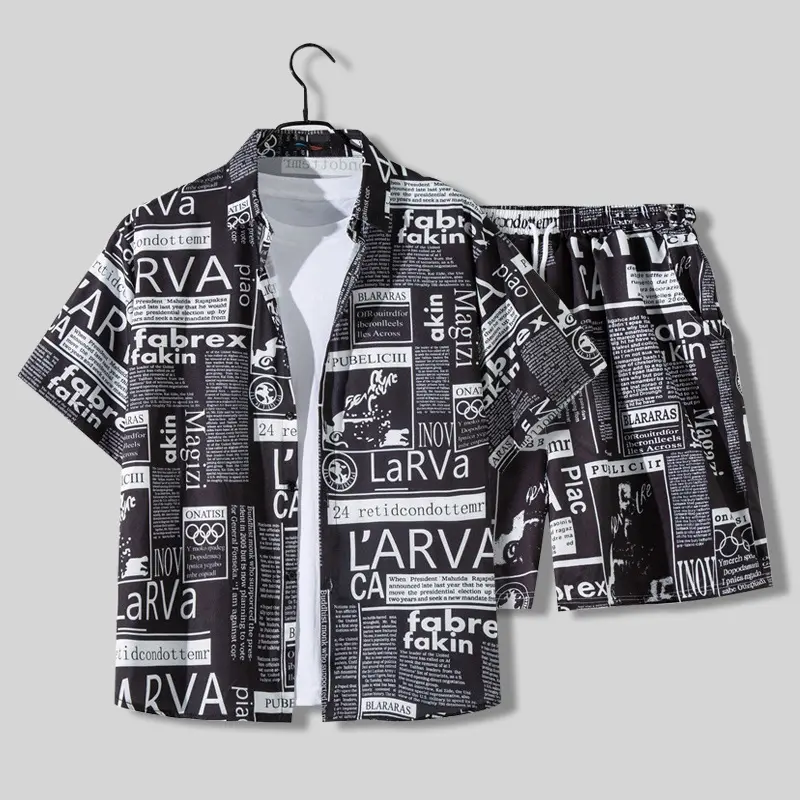 Men Casual Suit Half-sleeved Flower Shirt Middle Pants Loose Couple Travel Vacation Outfit Hawaiian Beach Pants For