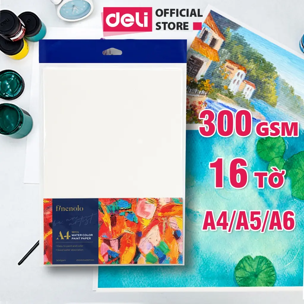 Giấy Vẽ Màu Nước Deli - 300gsm Tệp 16 tờ, dày dặn, độ loang tốt thích hợp với nhiều kỹ thuật - EC270
