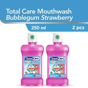 Total Care Junior Mouthwash Bubblegum Strawberry 250ml (2pcs) - Obat Kumur Anak Antiseptik Rasa Bubblegum dan Stroberi Tanpa Alkohol isi 2 (Exp : 02.2027)