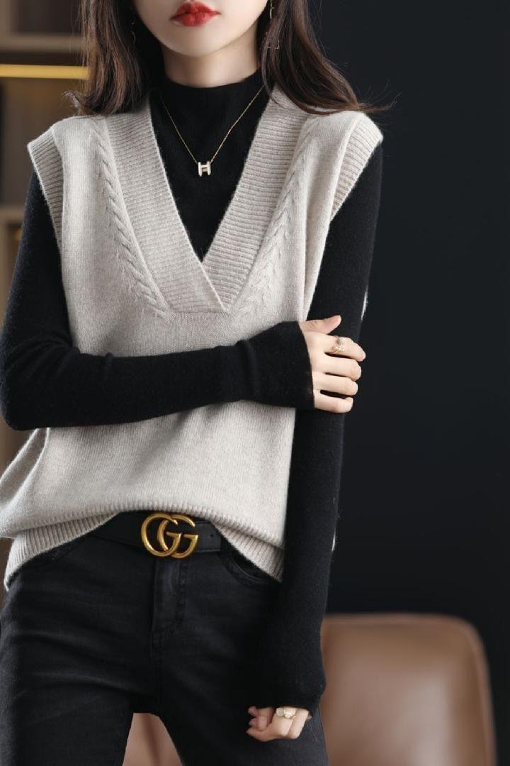 Product Introduction of Áo Vest Dệt Kim Cho Nữ, Hàng Mới Về Mùa Xuân Và Mùa Thu, Phong Cách Hàn Quốc, Cổ Chữ V, Không Tay, Áo Len, Ngắn, Màu Trơn Áo Ghi Lê Áo Bên Trong Và Bên Ngoài 12