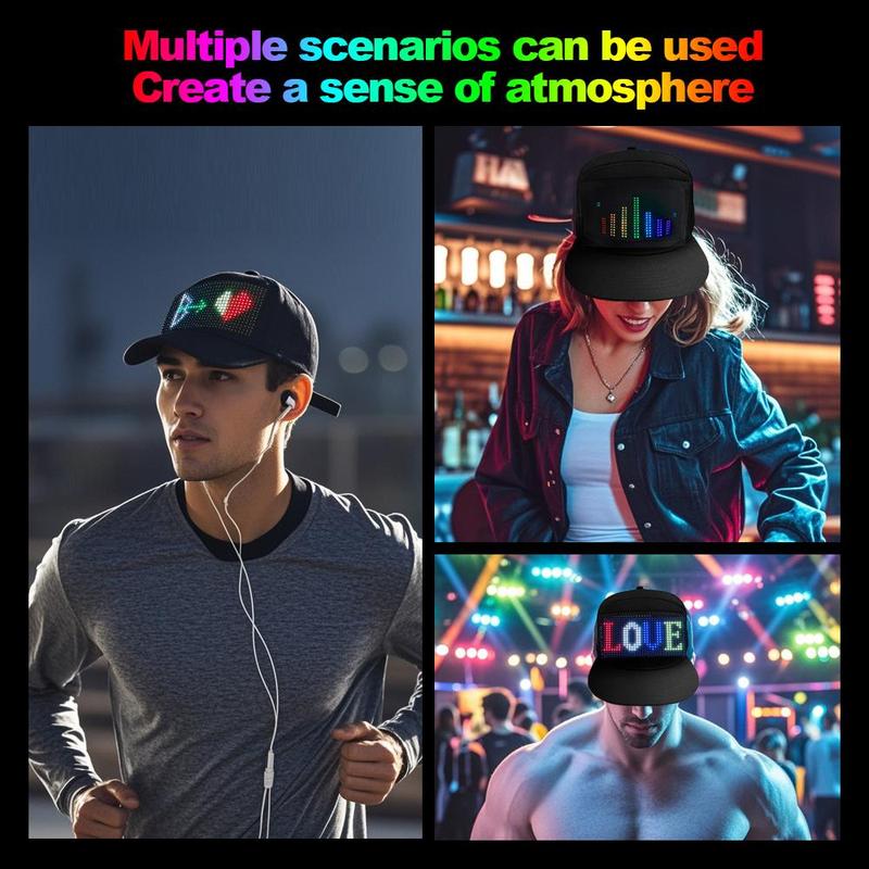 Product Introduction of LED Display Screen Hat, 1 Count USB Rechargeable Cool Light Up Hat with Multi-language Text & Image Editing, Party Hat for Street Dance Party, Holiday Activity 8