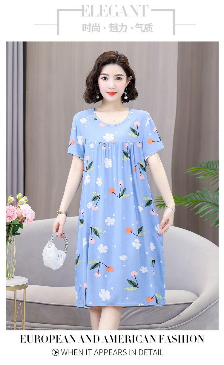 Product Introduction of Cotton silk nightdress women's summer 2024 new pajamas medium and long short-sleeved dress loungewear mother loose 25