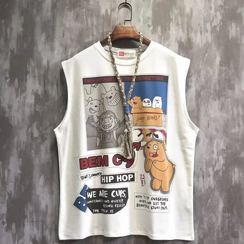 Cartoon Print Round Neck Vest Men'S Casual Loose Sleeveless Vest