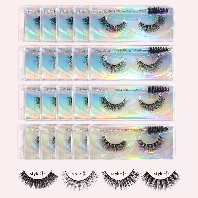 20 Pairs Cat Eye Fluffy False Eyelashes with 20 Disposable Eyelash Brushes, Great for Women & Girls, Valentine's Day Gift 3