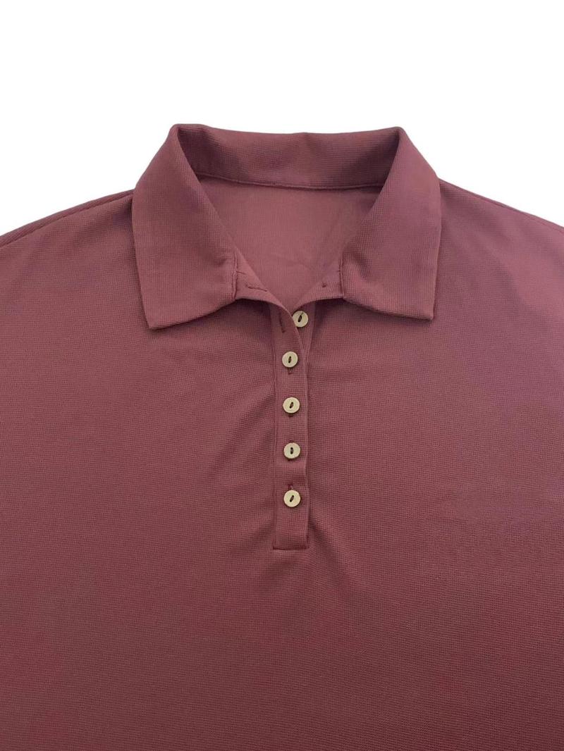 Product Introduction of Women's Plain Half Button Drop Shoulder Tee, Casual Long Sleeve Collared Top for Spring & Fall, Women's Clothing for Daily Wear 13