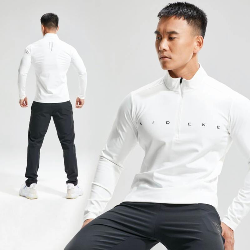 Baobaoman Áo Thun Nam Dài Tay Thể Thao In Chữ Ngực Nam Nữ Cổ Khóa Thể Thao Đá Bóng Tập Gym Top Trang Phục Co Dãn 4 Chiều Size M-3XL Cho 45-90kg