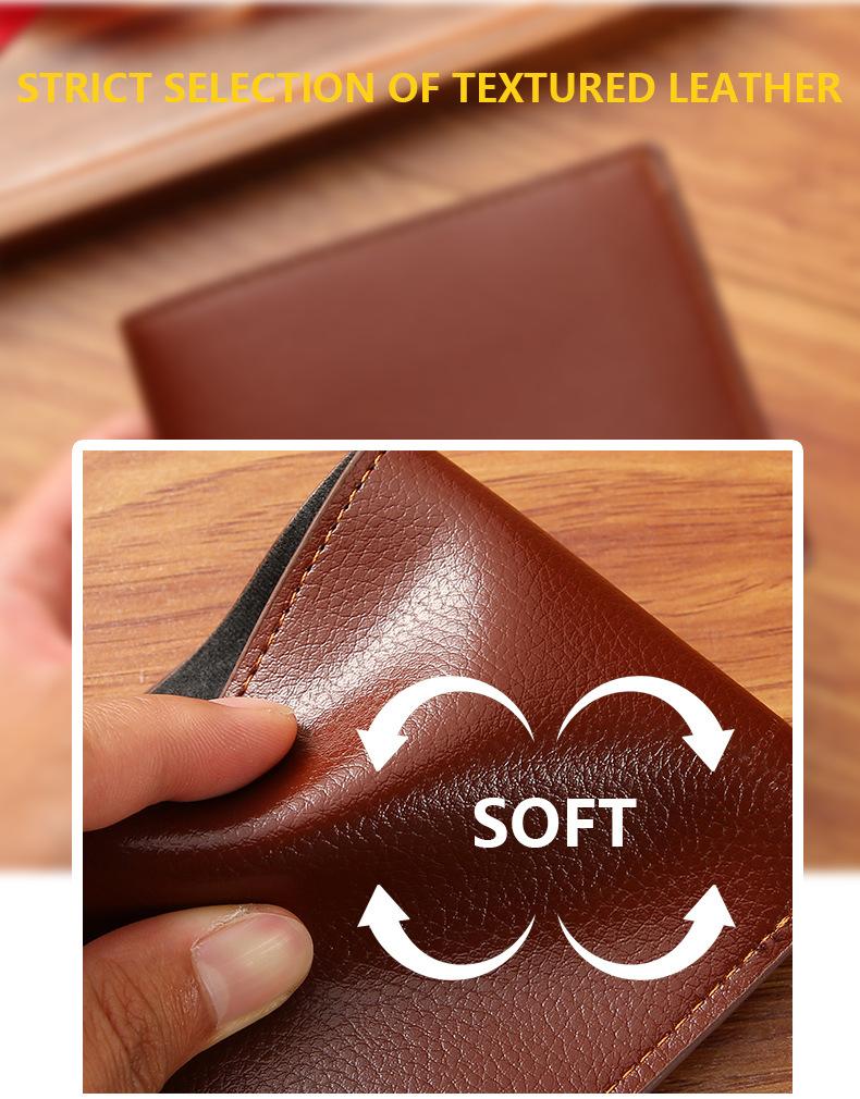 Product Introduction of กระเป๋าสตางค์ผู้ชาย มาใหม่ สไตล์สั้น ทันสมัย ลำลอง ลายลิ้นจี่ วัสดุอ่อนนุ่ม ความจุมาก เหมาะสำหรับหลายบัตร ขนาดเล็ก 1