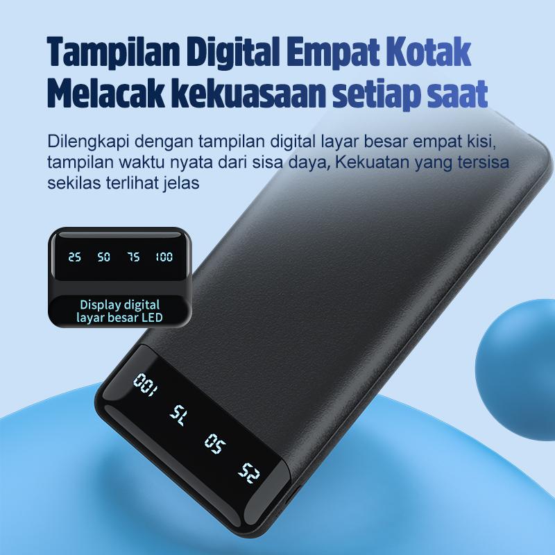 KIVEE Powerbank Fast Charging 20000 mAH 10000 mAh dengan Kabel Data Tipe C /Micro USB/Lightning USB Tampilan Daya Digital Flashlight Ganda Tiga masukan & lima keluaran Pengisian Daya Cepat 4