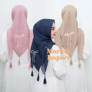 Hijab segiempat  paris pita | Jilbab paris bahan adem  | Hijab Paris Detail Pita Caquette Elegan