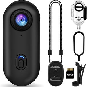128GB FHD 1080P ミニボディカメラ、ウェアラブルアクションカメラ、ペットの散歩や仕事、旅行に最適な手のひらサイズのポータブルボディカメラ