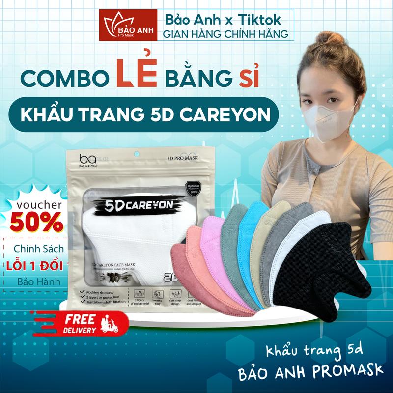 Combo Khẩu Trang 5D CAREYON Chống Tia UV, Khẩu Trang Y Tế 3 Lớp Kháng Khuẩn Cao…