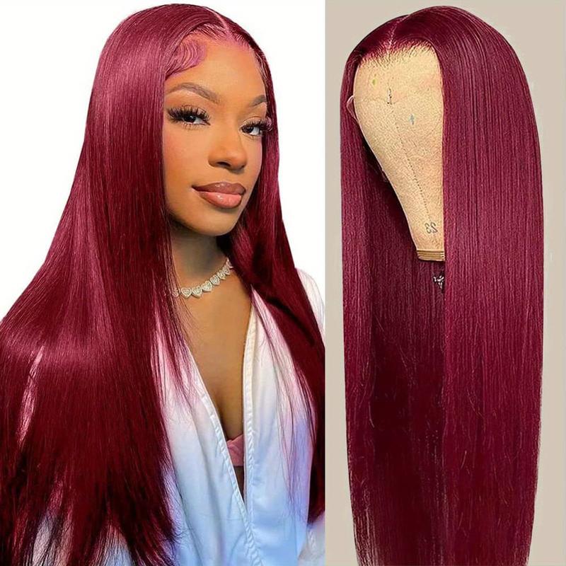 TikTok Shop 99J Burgundy Lace Front Wigs Human Hair 13x6 HD Transparent Frontal Wigs Wine Red Colored Straight Lace Front Wigs Human Hair Pre Plucked with Baby Hair Reddish Brown Glueless 180