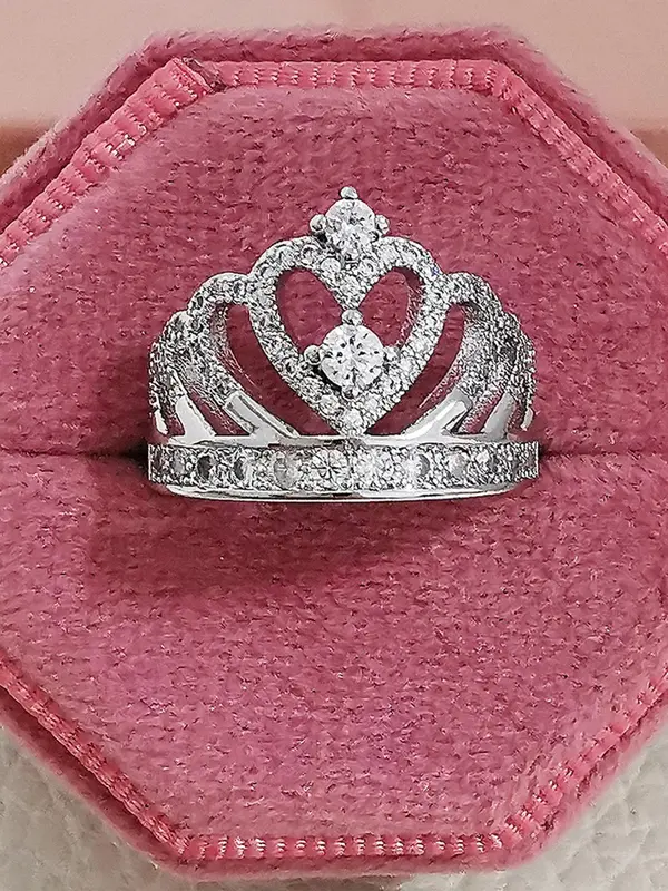 Glitter Rhinestone Crown Design Cuff Ring, Elegant Fashion Accessories for Women & Girls, Gorgeous Trendy All-match & Exquisite Jewelry for Birthday Gift for Daily Wear 3