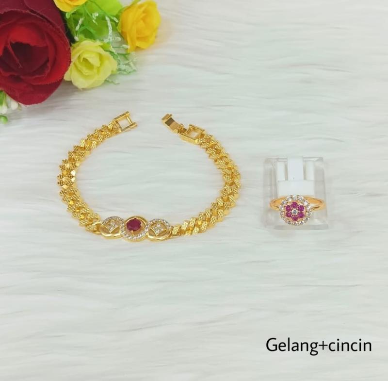 Product Introduction of gelang tangan wanita rantai permata merah+cincin tercantik anti luntur titanium asli 0
