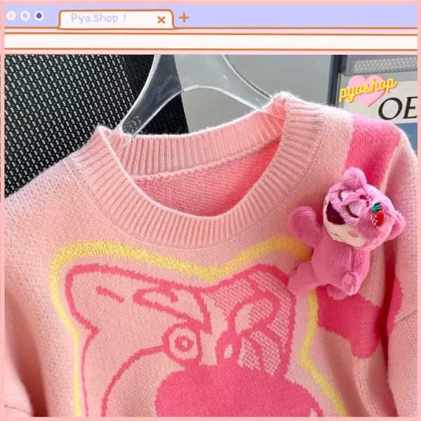 PYOSHOP - Sweater Rajut Oversize Cute Bear Knit Atasan Wanita 6