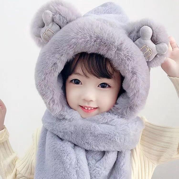 Product Introduction of Mũ trùm đầu kèm khăn có xỏ tay tai thỏ nổi dễ thương cho bé Len - Nhà kho Mười Nhàn  Hat Kem 5